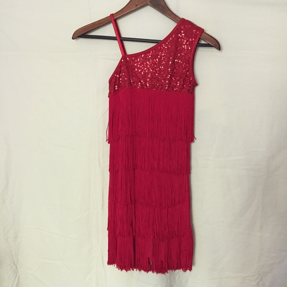 Red fringe dress dance costume
